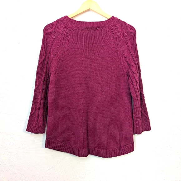 Liz Claiborne Jewel Tone Magenta Warm Cozy Thick CableKnit Casual Office Sweater - Picture 8 of 8